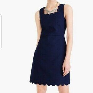 J Crew Factory Navy Blue Basketweave Scalloped Dress